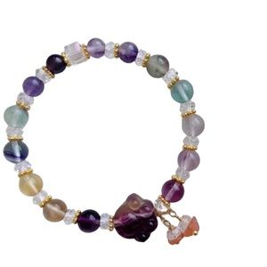 - - Purple fluorite carved paw Gemstone bracelet